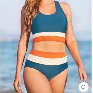 Orange, teal and white SeaFancy swimsuit